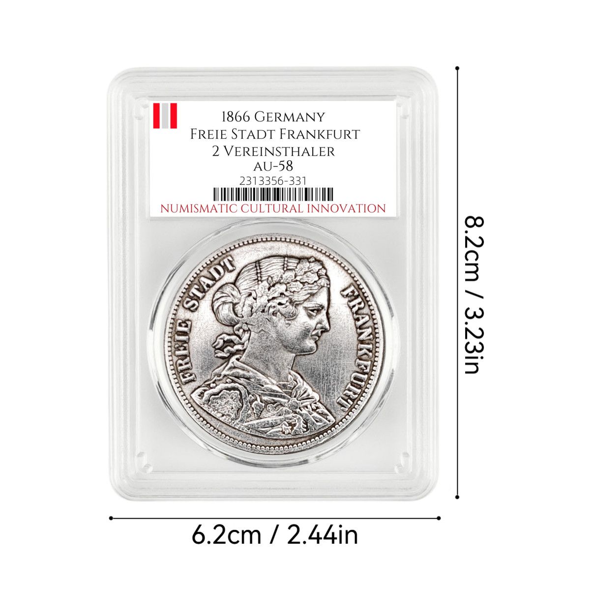 1866 Frankfurt 2 Thaler – Germania Goddess Silver Coin
