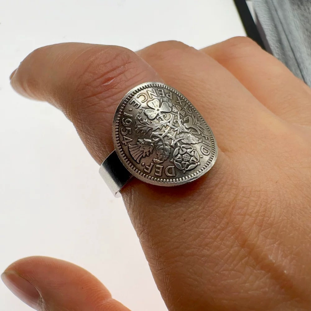 Lucky Sixpence Genuine British Sixpence Coin Ring