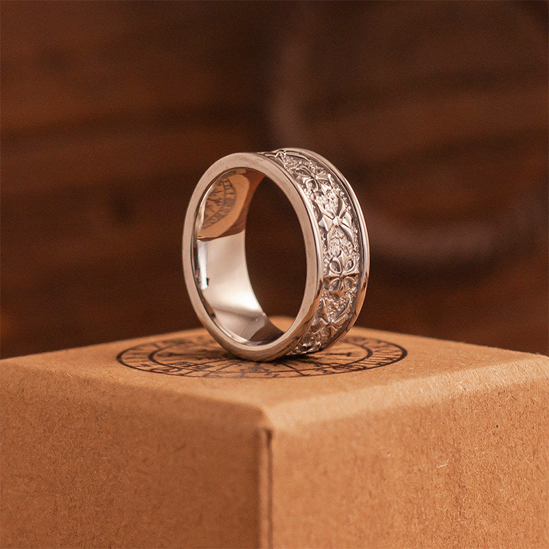 “Commandments” Exquisite Relief Cross Flower Ring