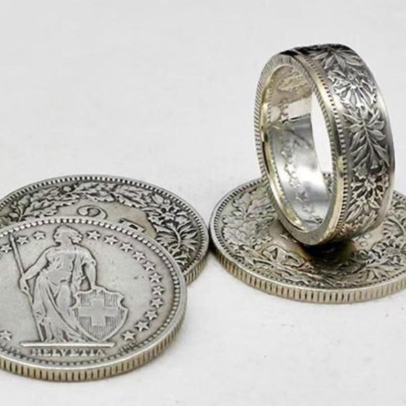 925 Sterling Silver Swiss 2 Franc Coin Ring