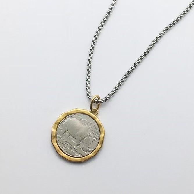 Rhino Coin Necklace With Gold-Plated Bezel