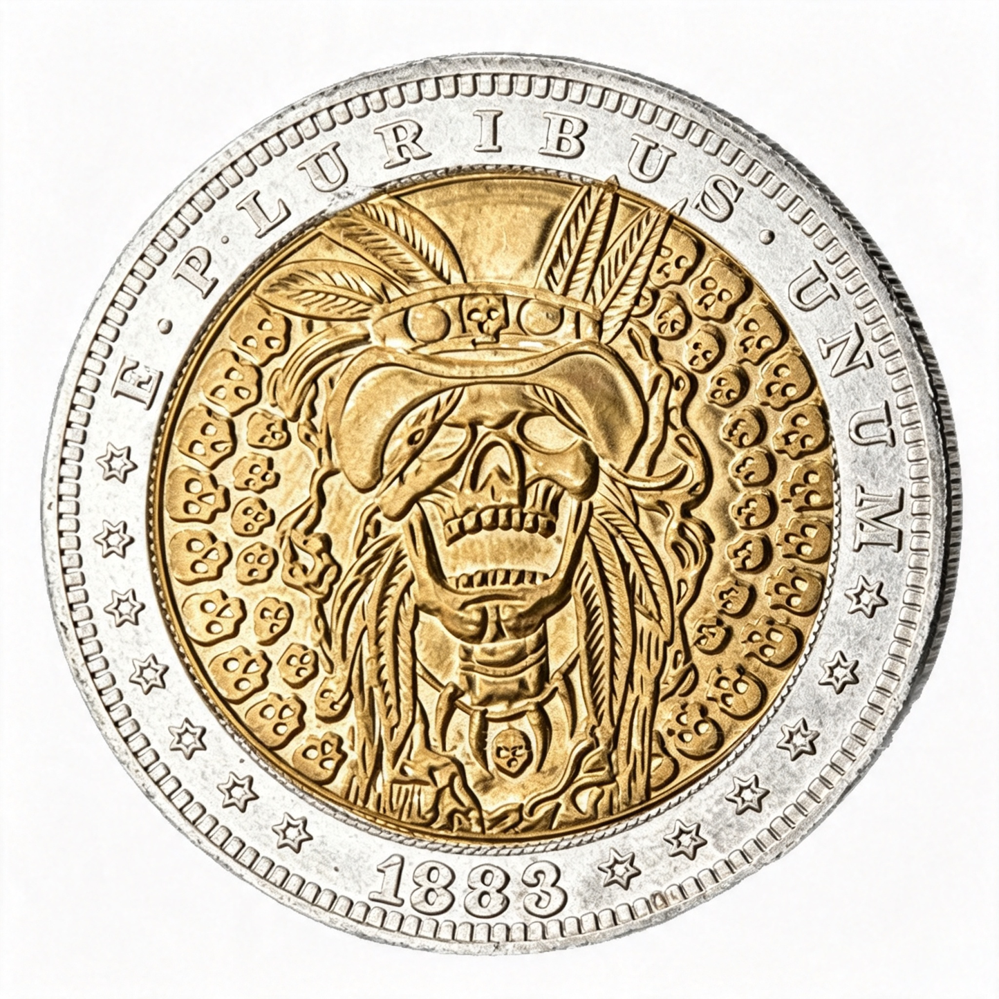 1883 Indian Skull Gold & Silver Tone Coin