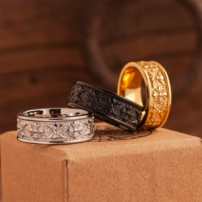 “Commandments” Exquisite Relief Cross Flower Ring