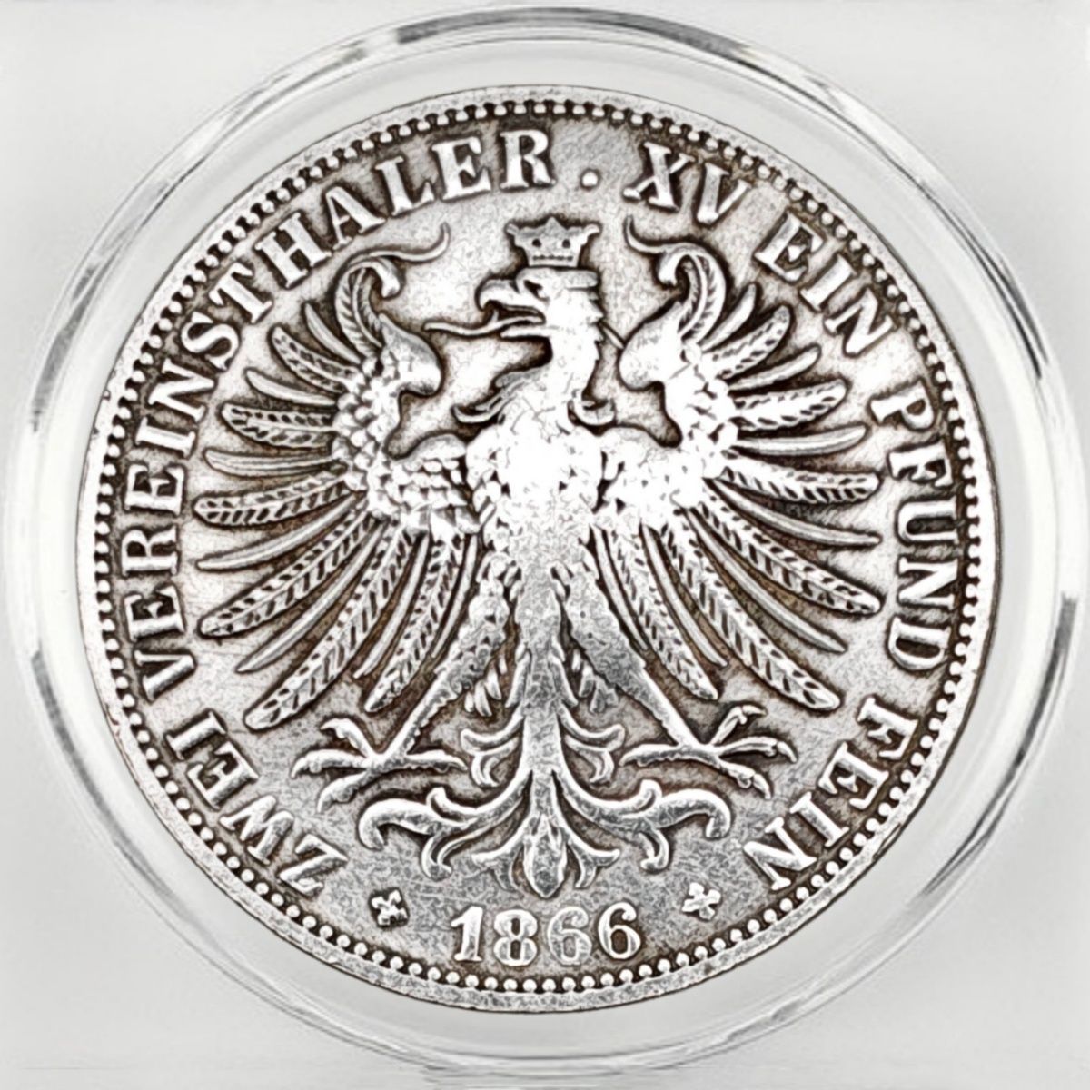 1866 Frankfurt 2 Thaler – Germania Goddess Silver Coin
