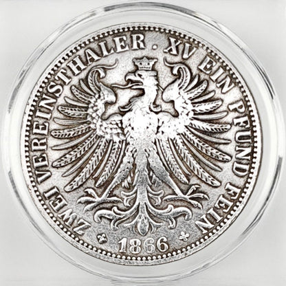 1866 Frankfurt 2 Thaler – Germania Goddess Silver Coin