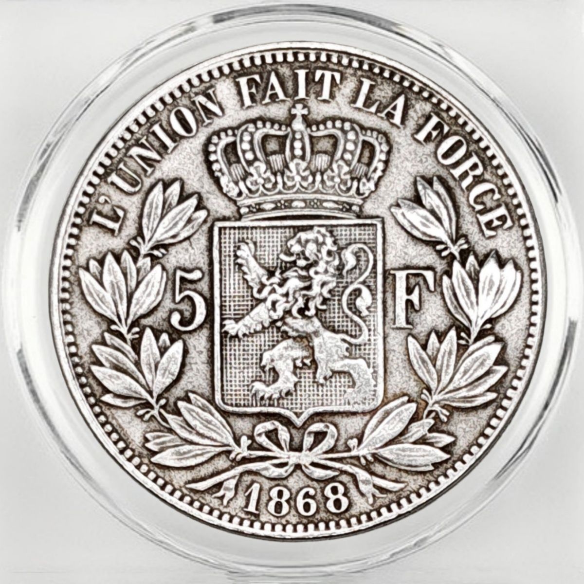 1868 Belgium 5 Francs – King Leopold II Coin