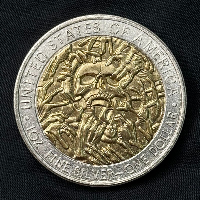 Hell Skeleton Gold & Silver Tone Coin