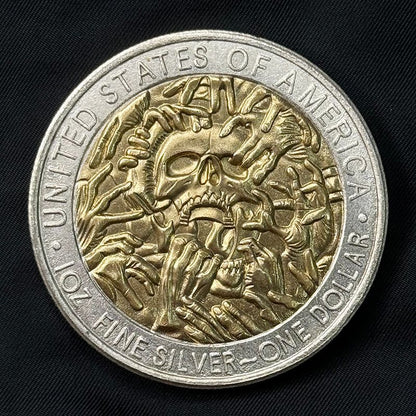 Hell Skeleton Gold & Silver Tone Coin