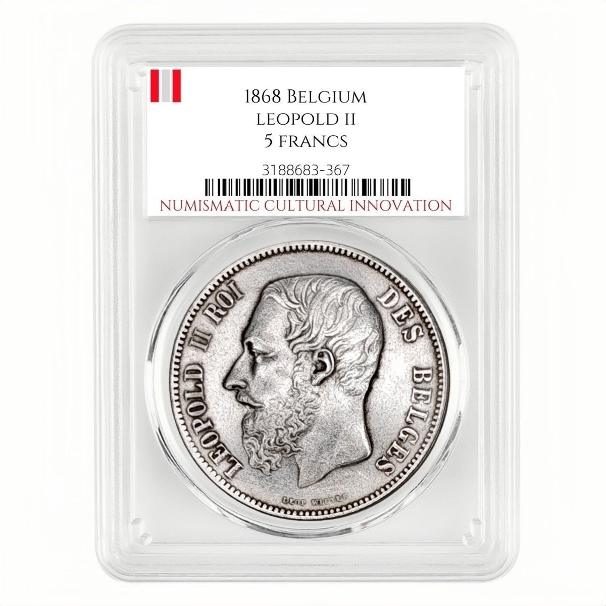1868 Belgium 5 Francs – King Leopold II Coin