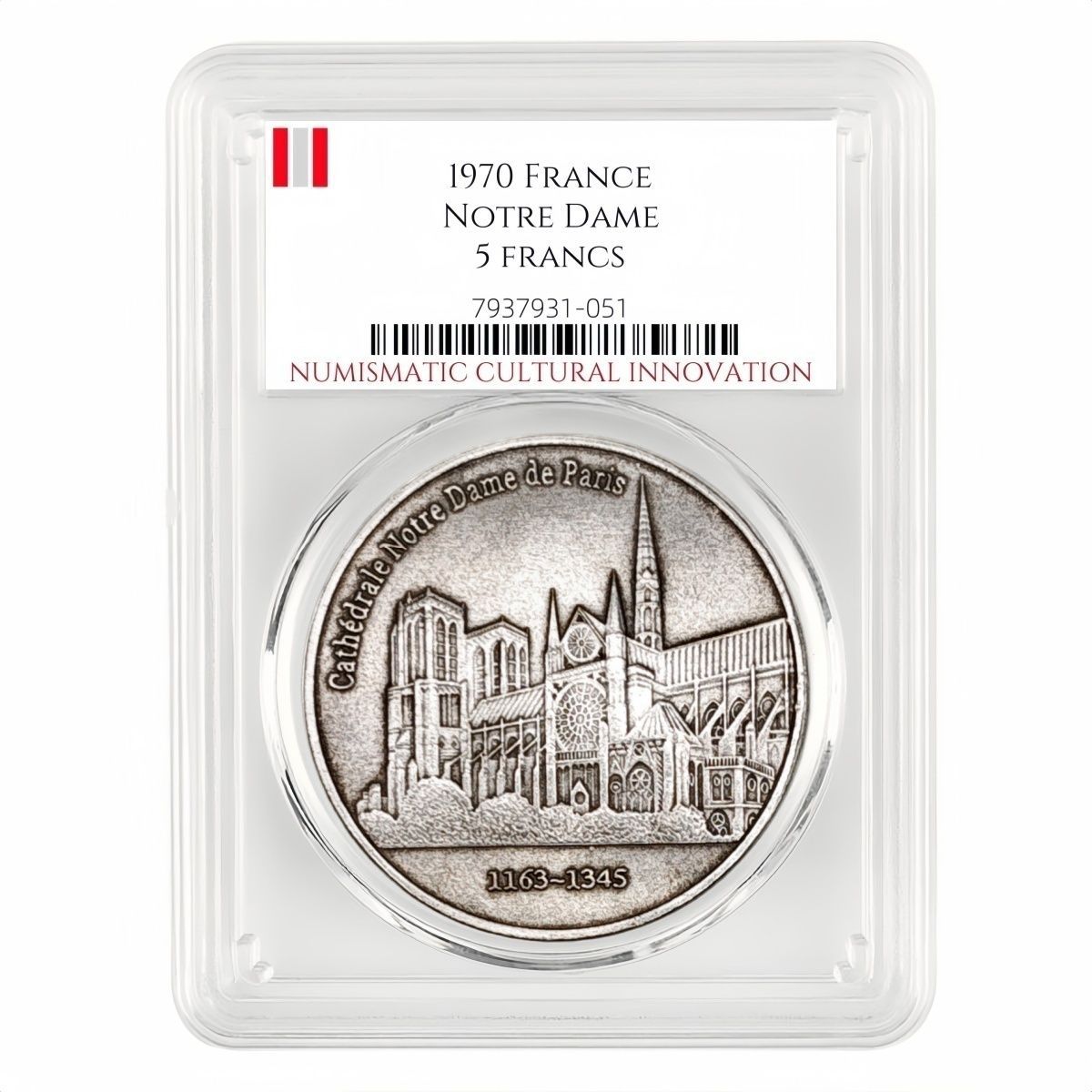 1970 France 5 Francs Notre-Dame de Paris Coin (1163–1345)