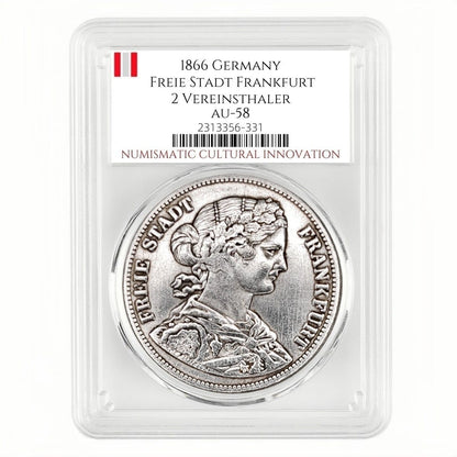 1866 Frankfurt 2 Thaler – Germania Goddess Silver Coin