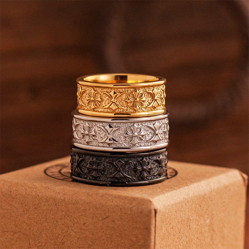 “Commandments” Exquisite Relief Cross Flower Ring