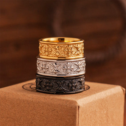 “Commandments” Exquisite Relief Cross Flower Ring