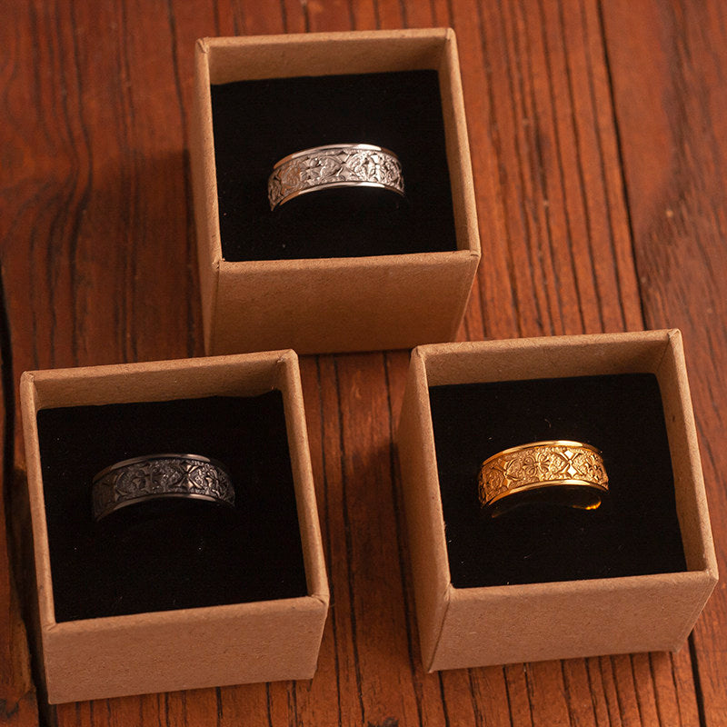 “Commandments” Exquisite Relief Cross Flower Ring