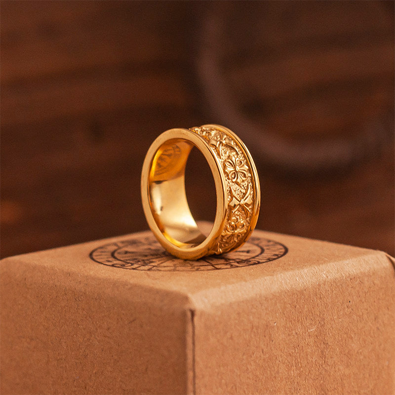 “Commandments” Exquisite Relief Cross Flower Ring