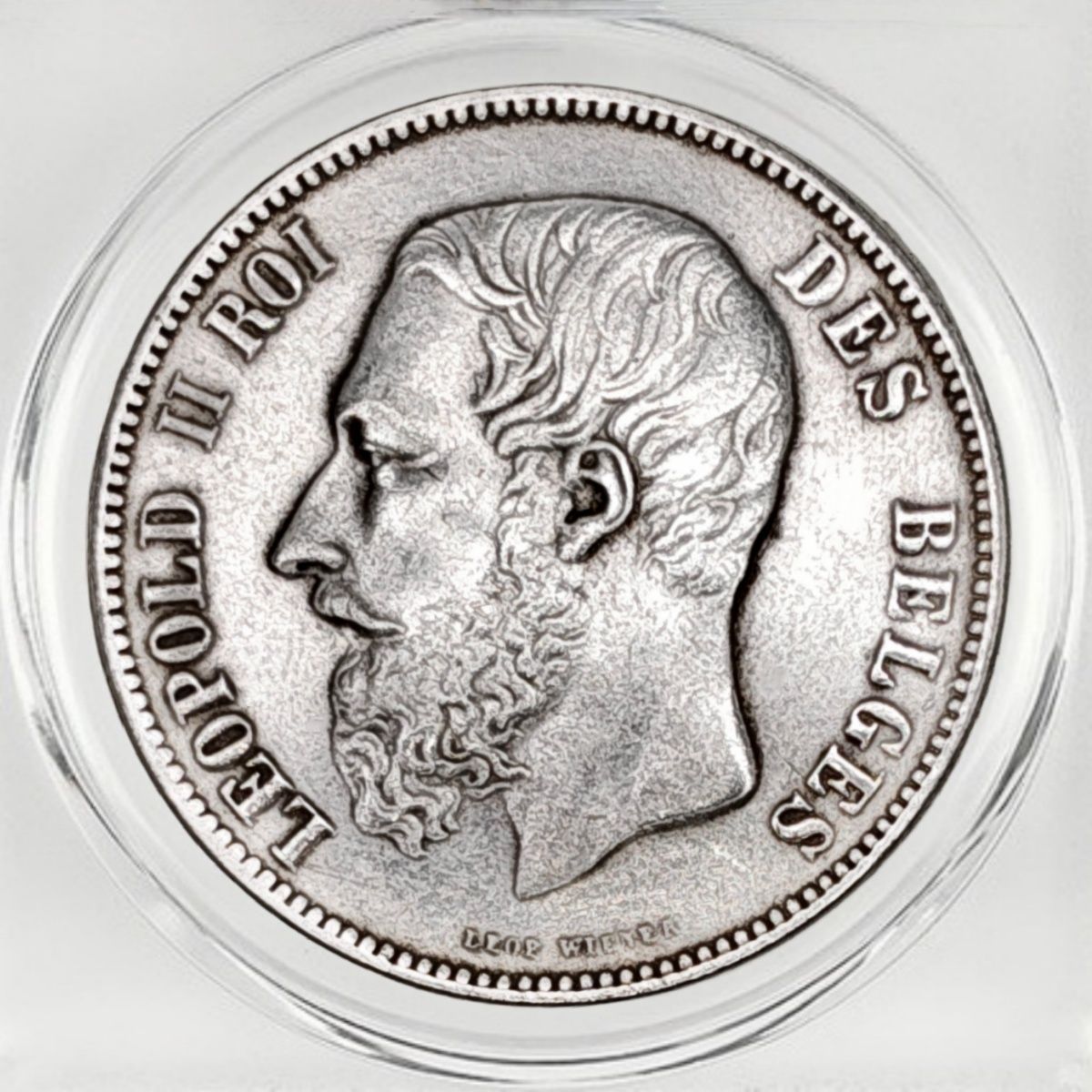 1868 Belgium 5 Francs – King Leopold II Coin
