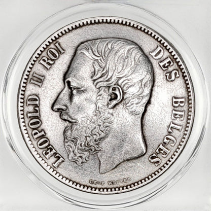 1868 Belgium 5 Francs – King Leopold II Coin