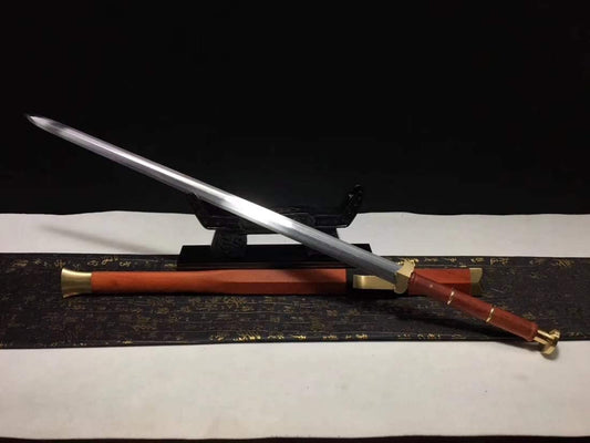 Han Jian,Damascus Steel Blade,Brass Fittings&Redwood Scabbard