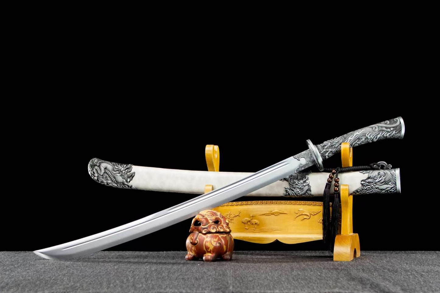 Qing dao Dynasty Army sword,Forged Blade with Alloy Fittings and Faux Leather Scabbard