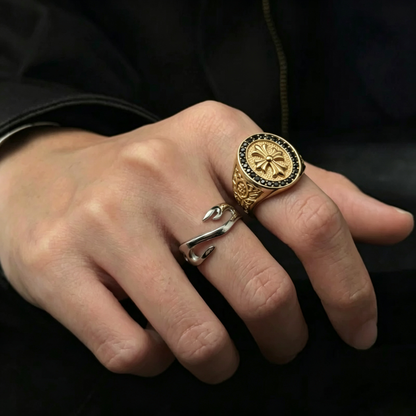 “Crowned Cross” | Full Pavé Fleur-de-Lis Ring