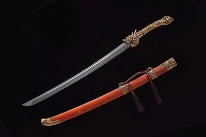 Dragon Qing Dao Collectible Sword - 40" Hand-Forged Damascus Steel, Red Sandalwood