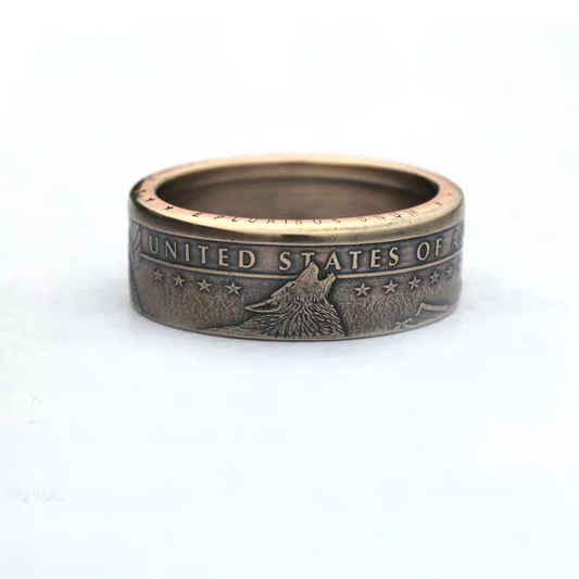 1 Dollar Wolf King American Brass Coin Ring