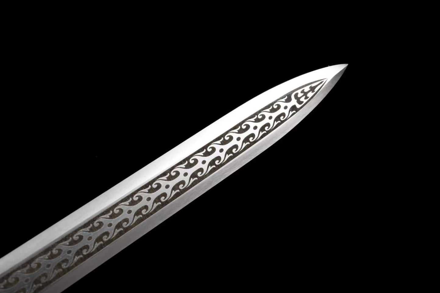 Han jian Sword Forged High Manganese Steel Etched Blade,Alloy Handle,Solid Wood+Fake Leather