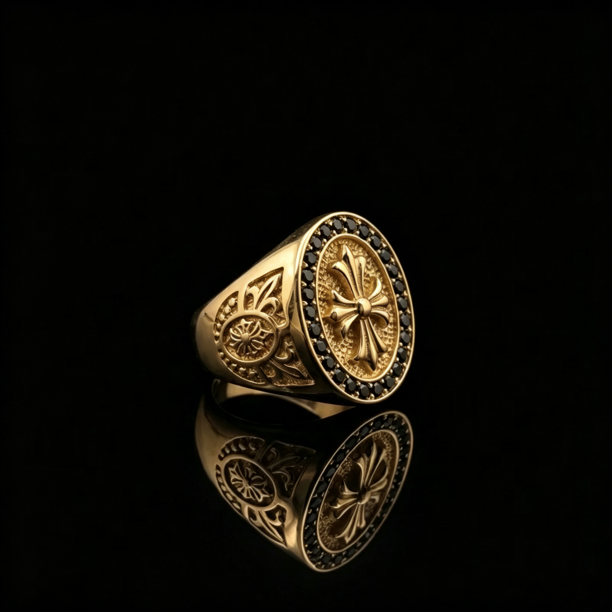 “Crowned Cross” | Full Pavé Fleur-de-Lis Ring