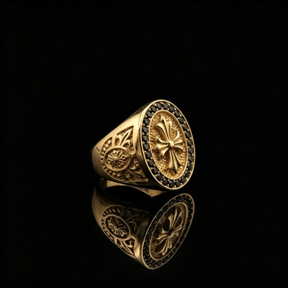 “Crowned Cross” | Full Pavé Fleur-de-Lis Ring