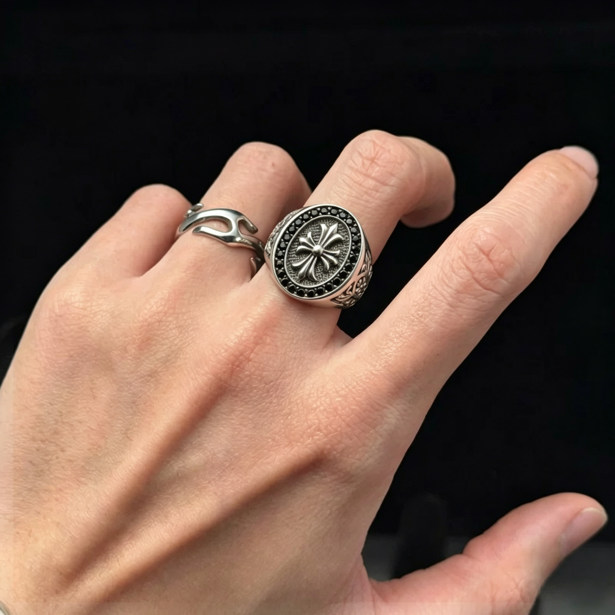 “Crowned Cross” | Full Pavé Fleur-de-Lis Ring