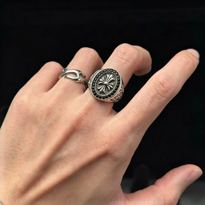 “Crowned Cross” | Full Pavé Fleur-de-Lis Ring