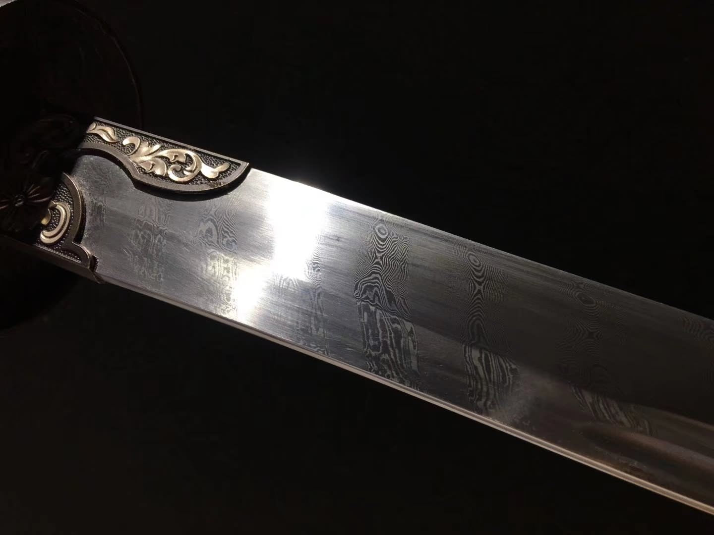 Qing dao,Forged Damascus Steel Blade,Ebony Scabbard,Brass Fittings