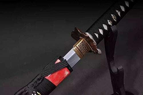 Samurai swords real sharp,Katana(Damascus steel,Skin Scabbard,Copper tosogu)Full tang,Length 39"