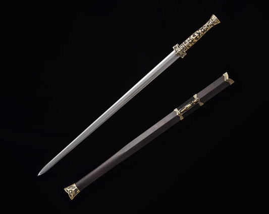 Han jian,Damascus Steel octahedral Blades,Brass Fittings,Two Scabbard Materials