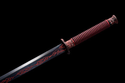 Qing dao,Forged High Carbon Steel Etch Blades,Red Scabbard,Battle Ready