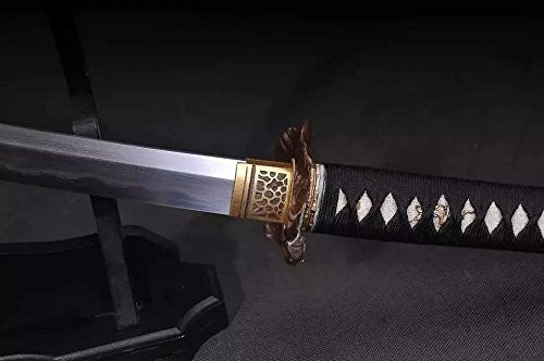 Samurai swords real sharp,Katana(Damascus steel,Skin Scabbard,Copper tosogu)Full tang,Length 39"