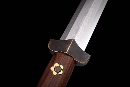 Han jian Real Forged Damascus Blade,Rosewood Scabbard,Brass Fittings