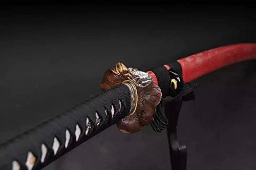 Samurai swords real sharp,Katana(Damascus steel,Skin Scabbard,Copper tosogu)Full tang,Length 39"