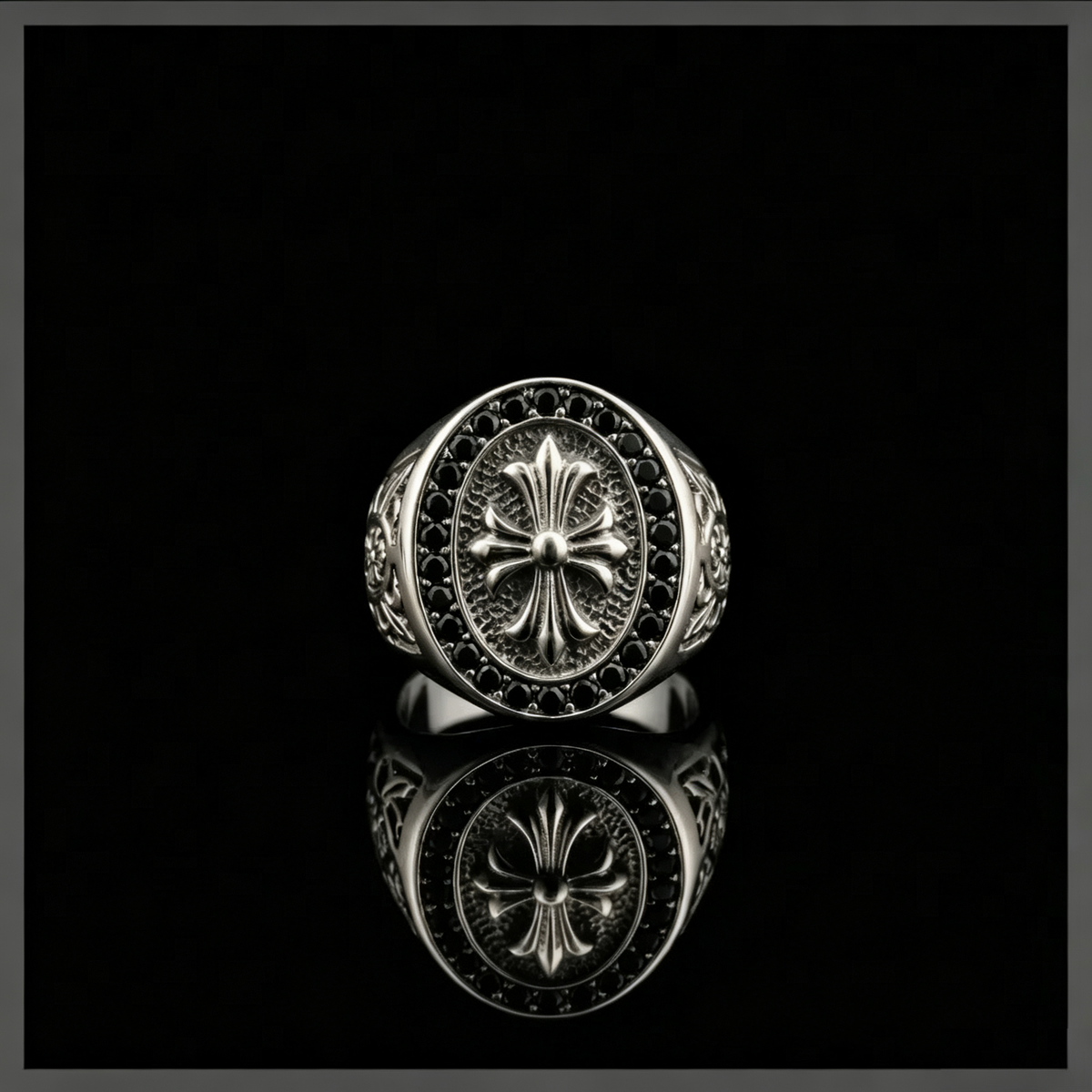 “Crowned Cross” | Full Pavé Fleur-de-Lis Ring