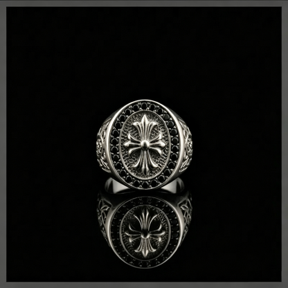 “Crowned Cross” | Full Pavé Fleur-de-Lis Ring