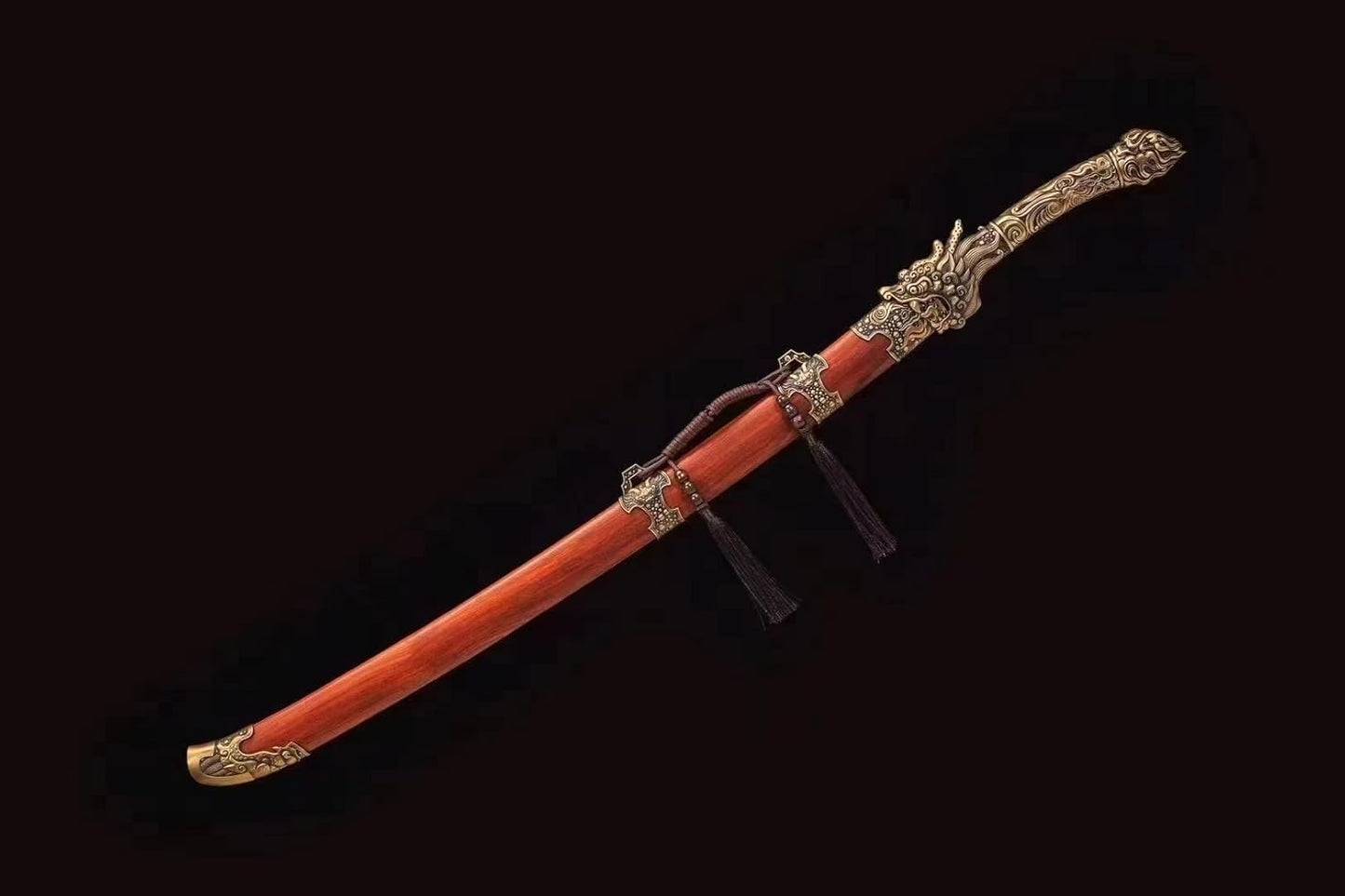 Dragon Qing Dao Collectible Sword - 40" Hand-Forged Damascus Steel, Red Sandalwood