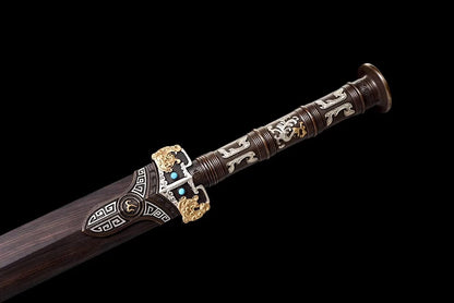 Han jian Sword,Hand Forged Damascus Blade,Ebony,Brass Fittings