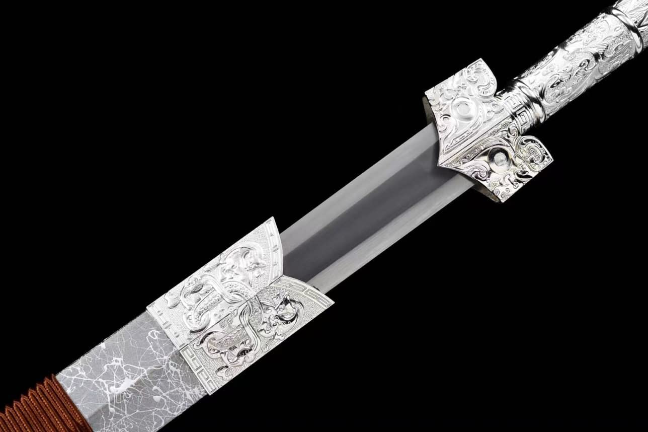 Han jian,Forged Spring Steel Blade,Silver Scabbard,Alloy Fittings