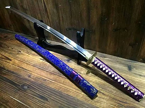 Japanese sword Katana/High carbon steel blade/Blue wood scabbard/Brass fittings