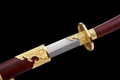 Qing dao Sword Real,Damascus Steel Steel Blade,Rosewood