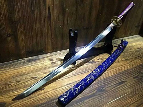 Japanese sword Katana/High carbon steel blade/Blue wood scabbard/Brass fittings