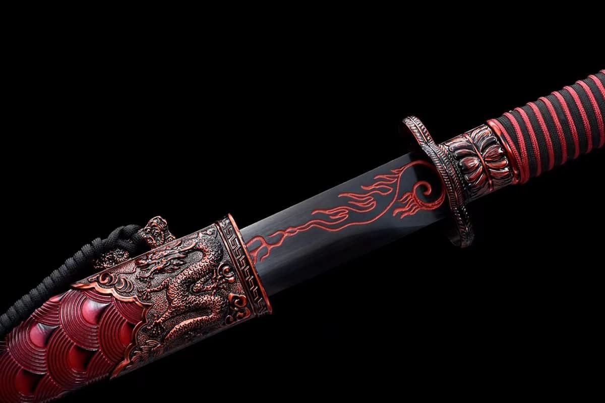 Qing dao,Forged High Carbon Steel Etch Blades,Red Scabbard,Battle Ready