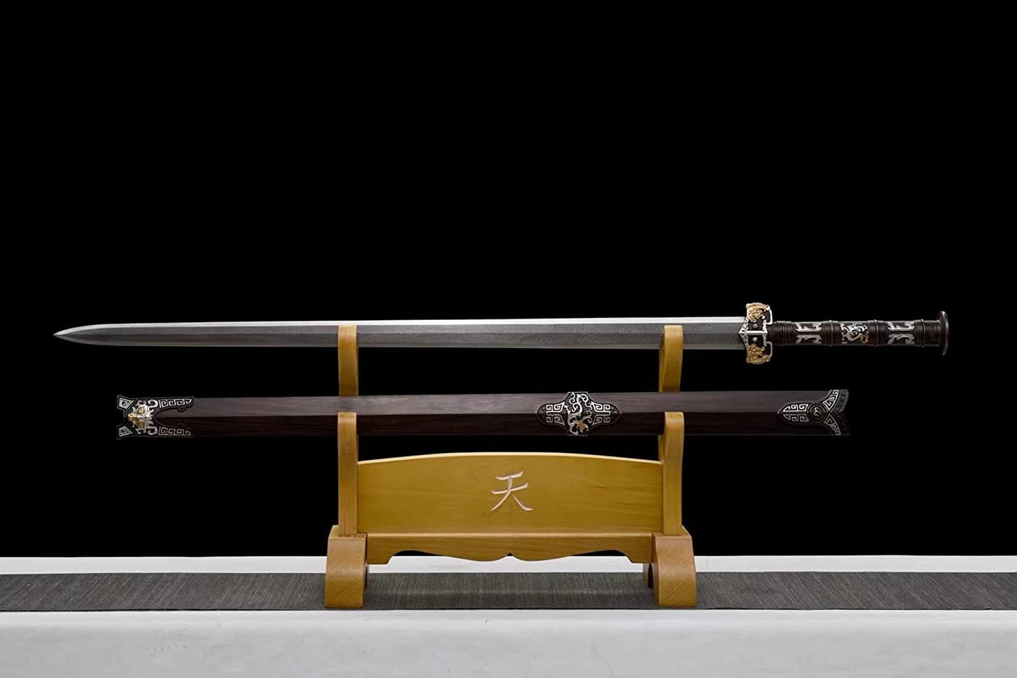 Han jian Sword,Hand Forged Damascus Blade,Ebony,Brass Fittings