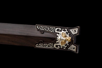 Han jian Sword,Hand Forged Damascus Blade,Ebony,Brass Fittings