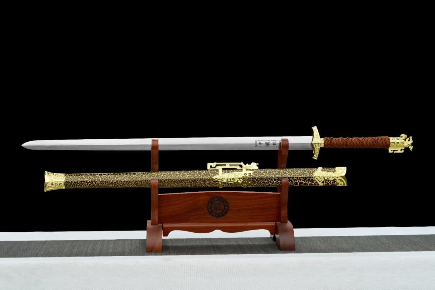 Great Han jian,Carbon Steel Blade,Alloy Fittings,Solid Wood Scabbard